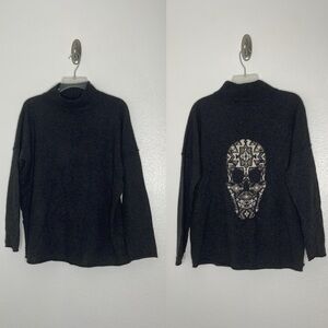 Skull Cashmere Gray 100% Cashmere Skull At The Back Side Size Large